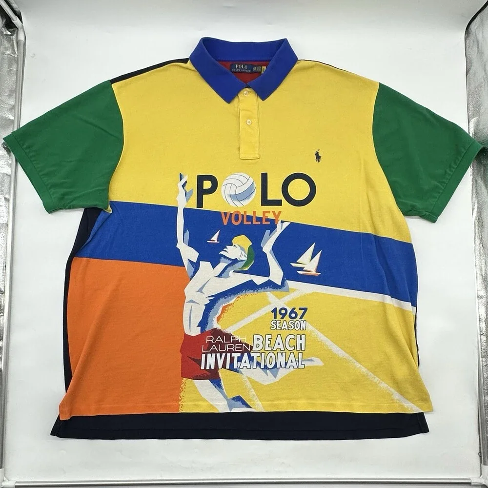 Polo Ralph Lauren Men's Size 4XB Colorblock Beach Volley 1967 Graphic Polo Shirt